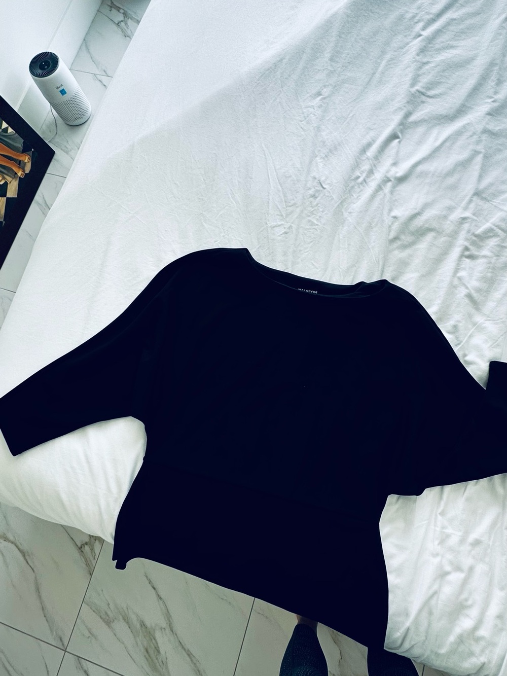 Halston Heritage Black Long Sleeve Boatneck Pullover Crepe Black XL